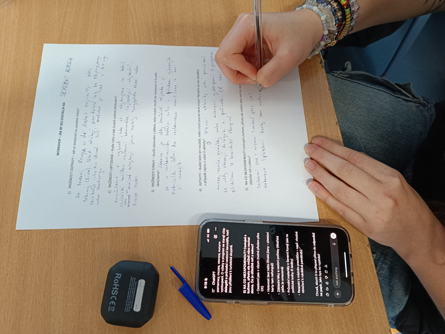 pracovní list telefon s poznámkami